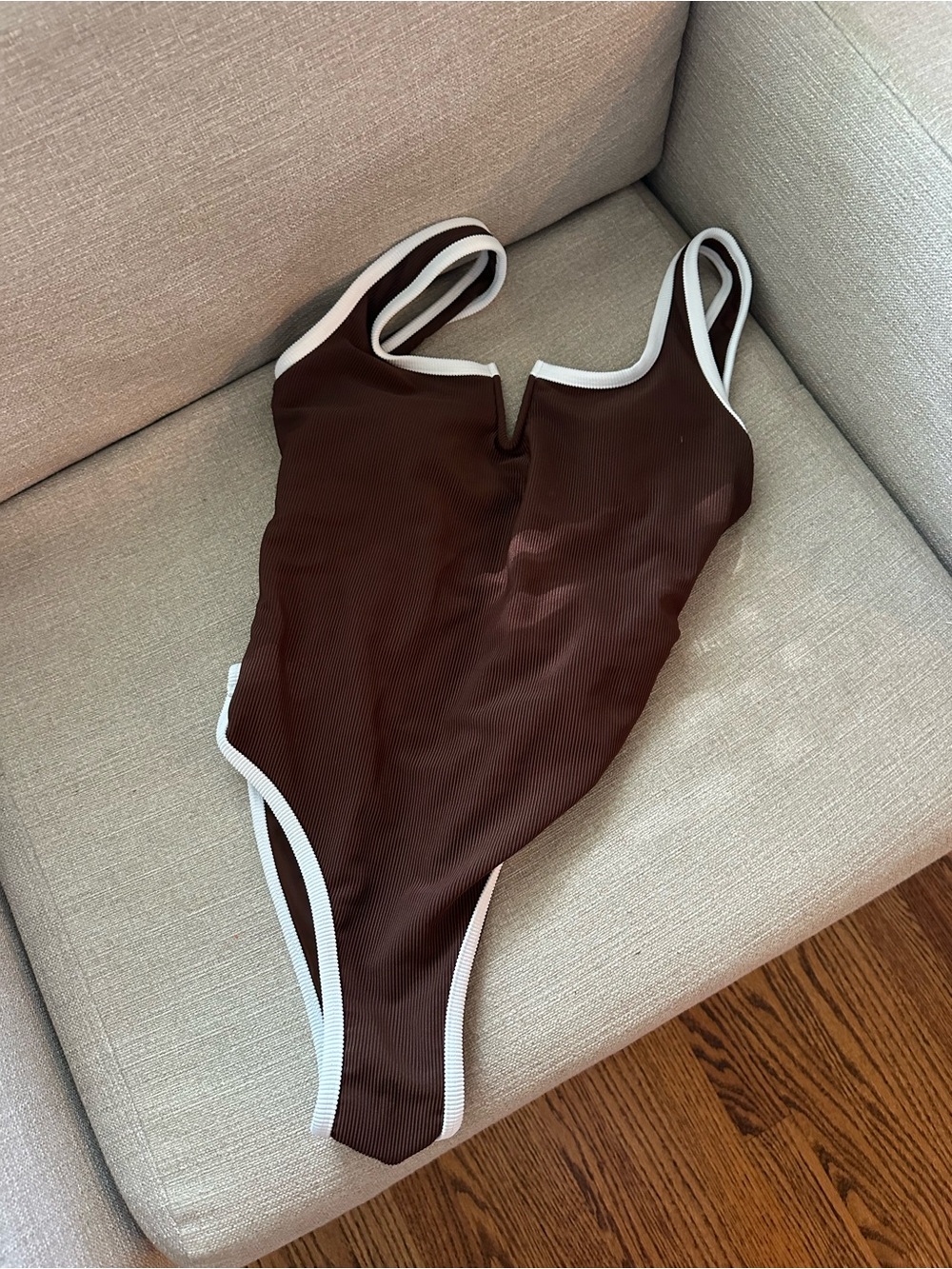 LainSnow Chocolate Brown One-Piece with White Trim